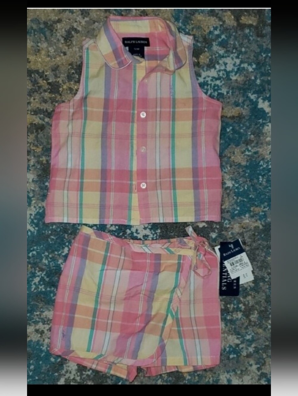 New Ralph Lauren Plaid Sleeveless Top and Shorts Set Size 12 Months